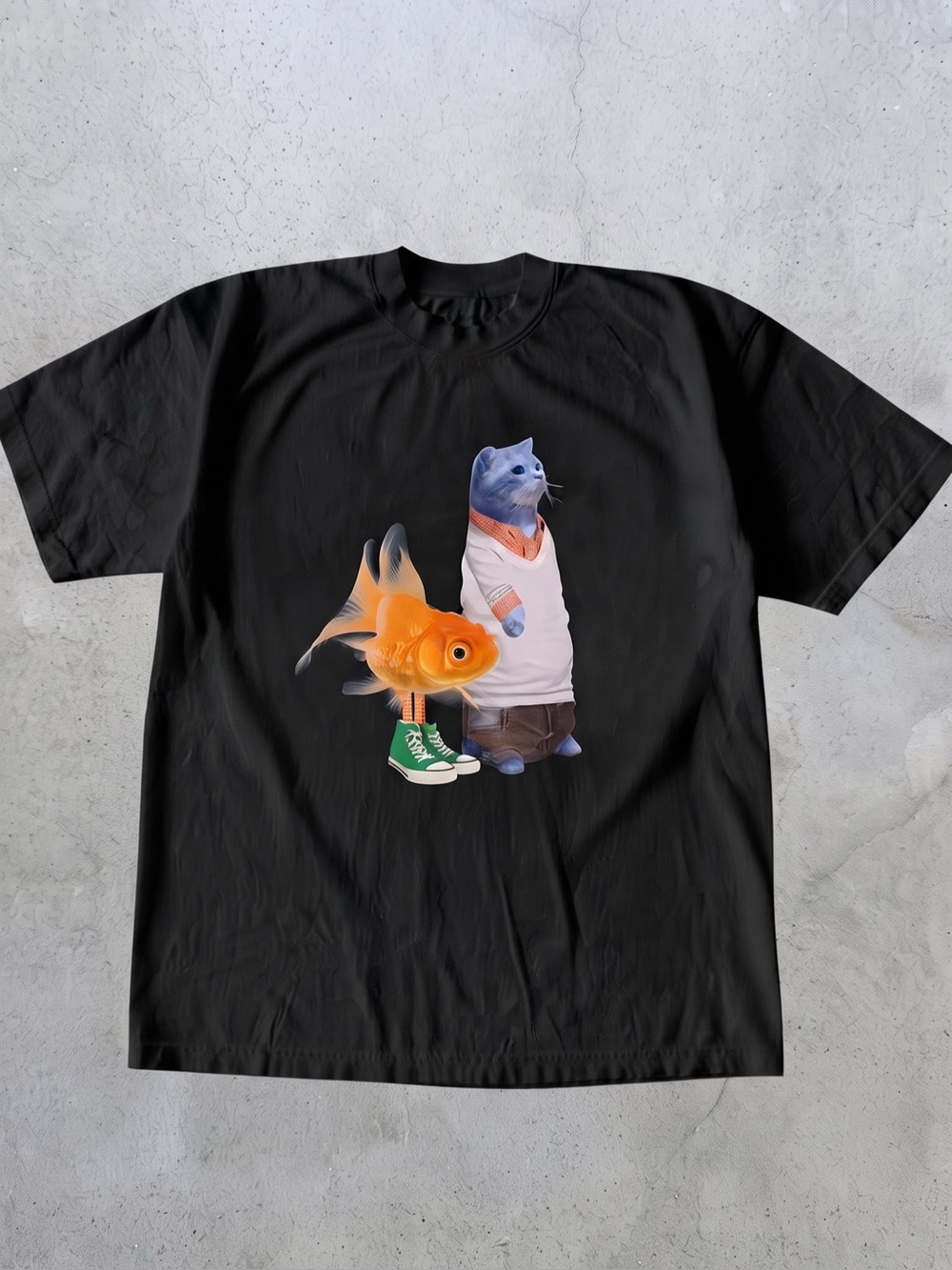 Black Cat & Goldfish Graphic T-Shirt -
Unisex Vintage Style